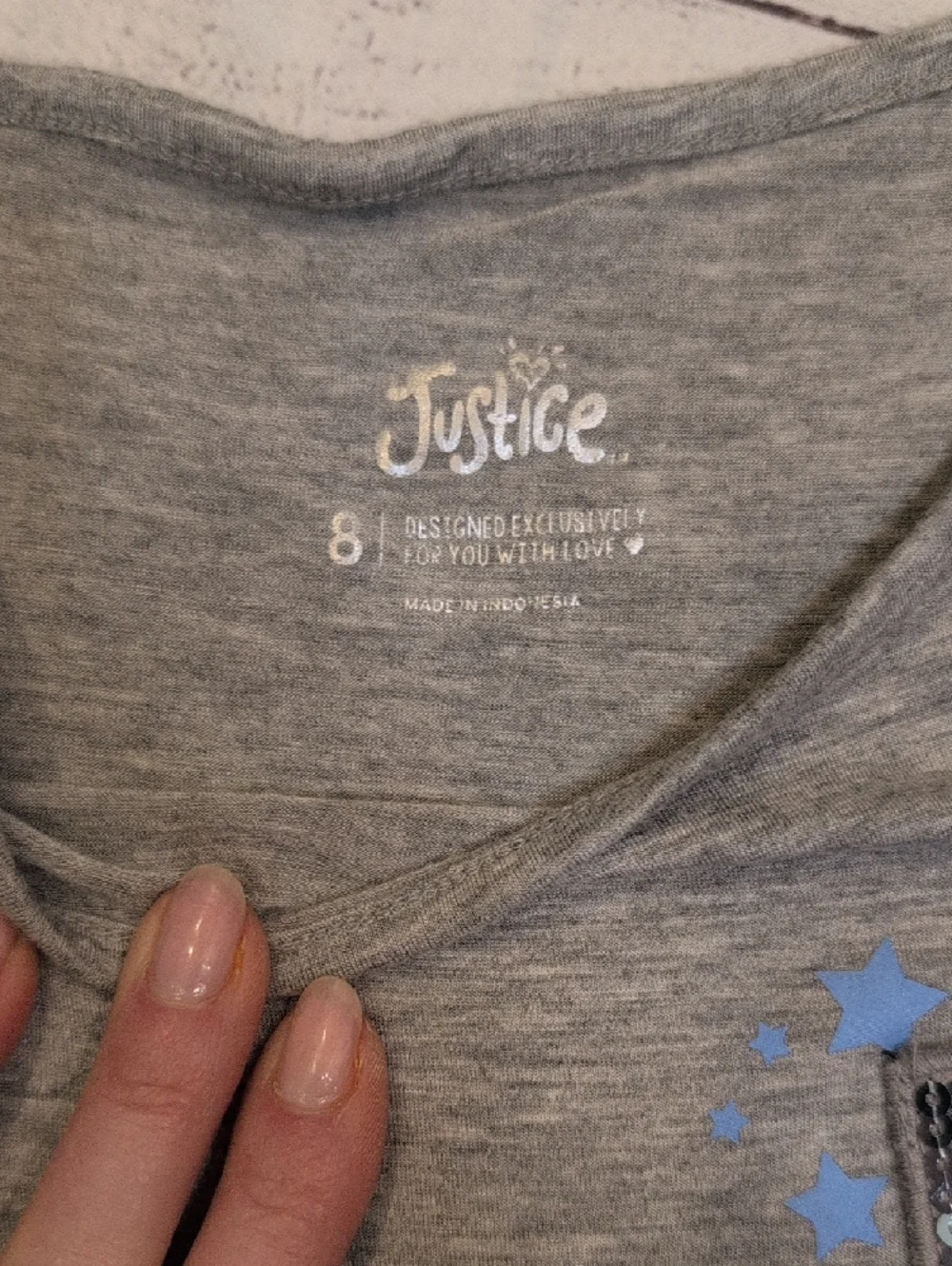 Justice Girls' Gray Cold-Shoulder Tee with Sequin Bulldog Patch